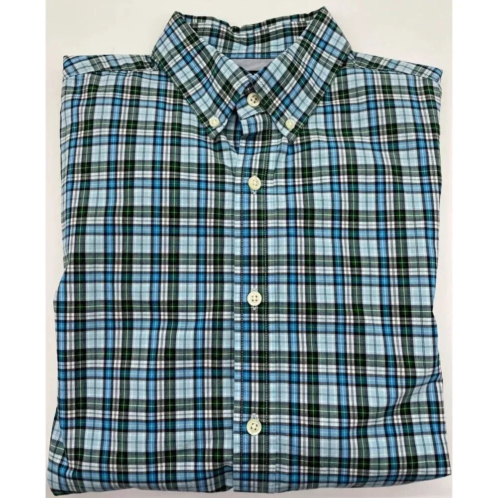 Banana Republic Shirt Mens Large Plaid Long Sleeve Tartan And Green